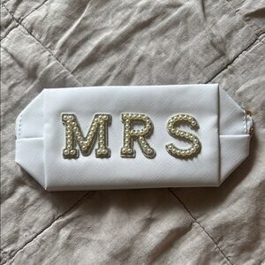 White 'MRS' Clutch with Pearl Accents